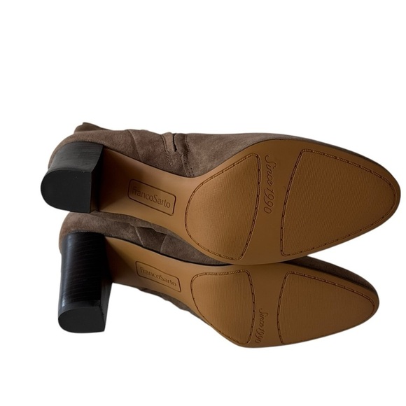 Franco Sarto Pia Heeled Booties in Nougat Leather Suede Boots Size 7.5 NEW - Picture 5 of 6